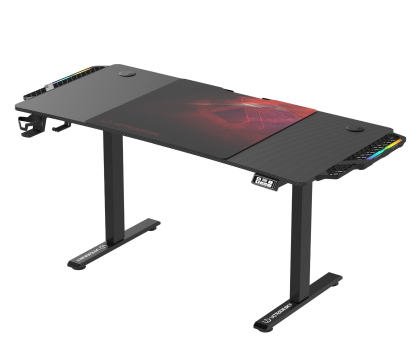 Biurko gamingowe Ultradesk LEVEL V2 LED RGB (Czarno-Czerwone) (elektryczna regulacja) UDESK-LVALED-RD